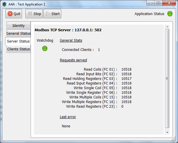 A4A App1 MBTCPServer tab in Microsoft Windows 7(R)